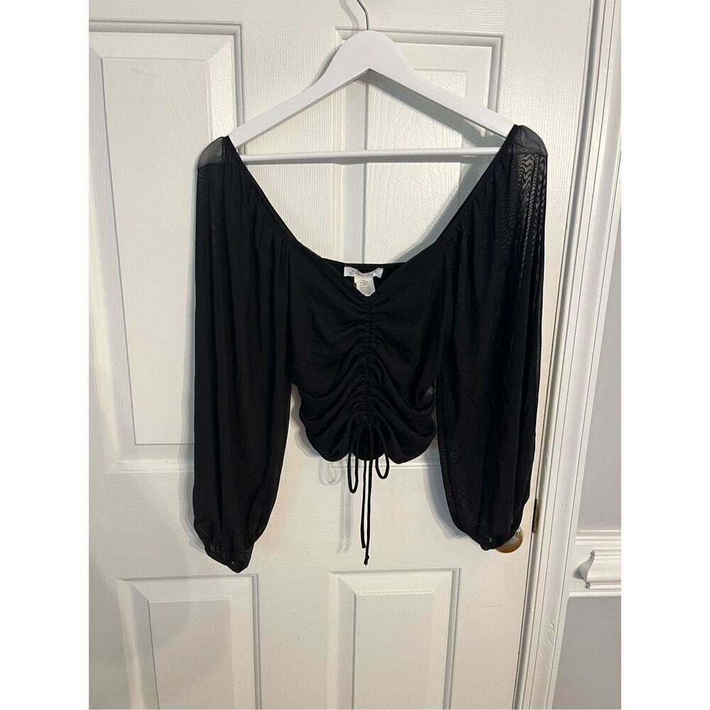 Emory Park Black Long Sleeve Ruched Front Top sz S NWT
